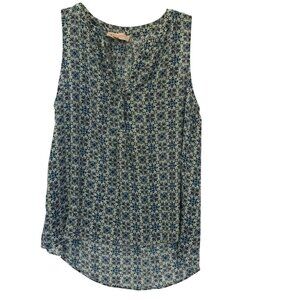 philosophy Women's V-Neck High-Low Hem Sleeveless Floral Blouse Sz Medium Blue